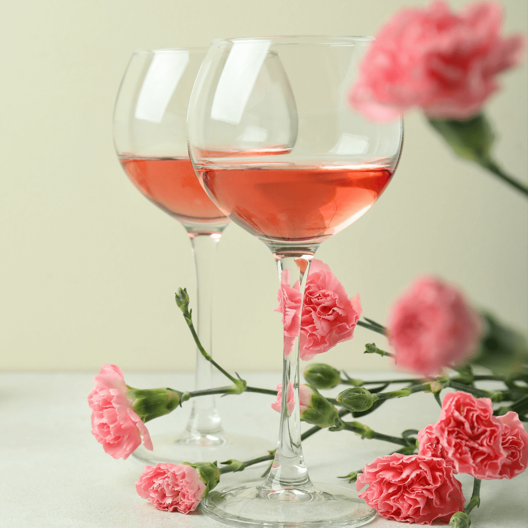 Wine and flowers, ready to be made into a bouquet.